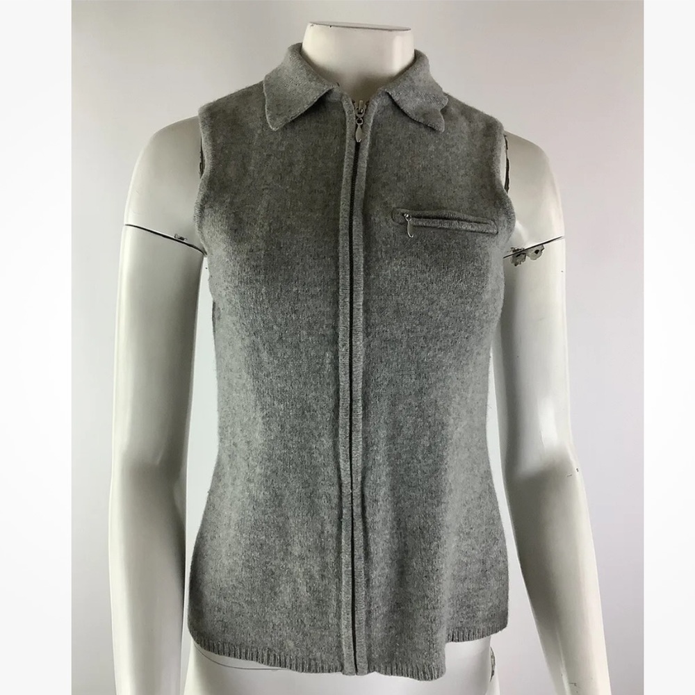 Galyan's Womens Sz S Lambswool Cashmere Sweater Vest Gray Full Zip Sleeveless